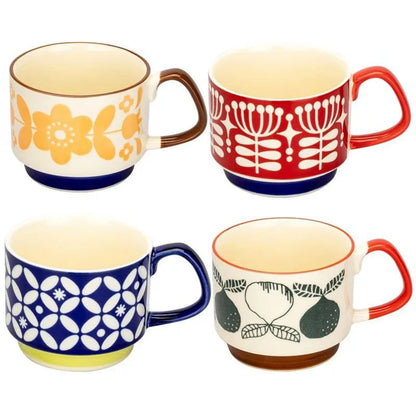 300ml Japanse Keramische Mok met Bloemenprint - Retro Koffiebeker