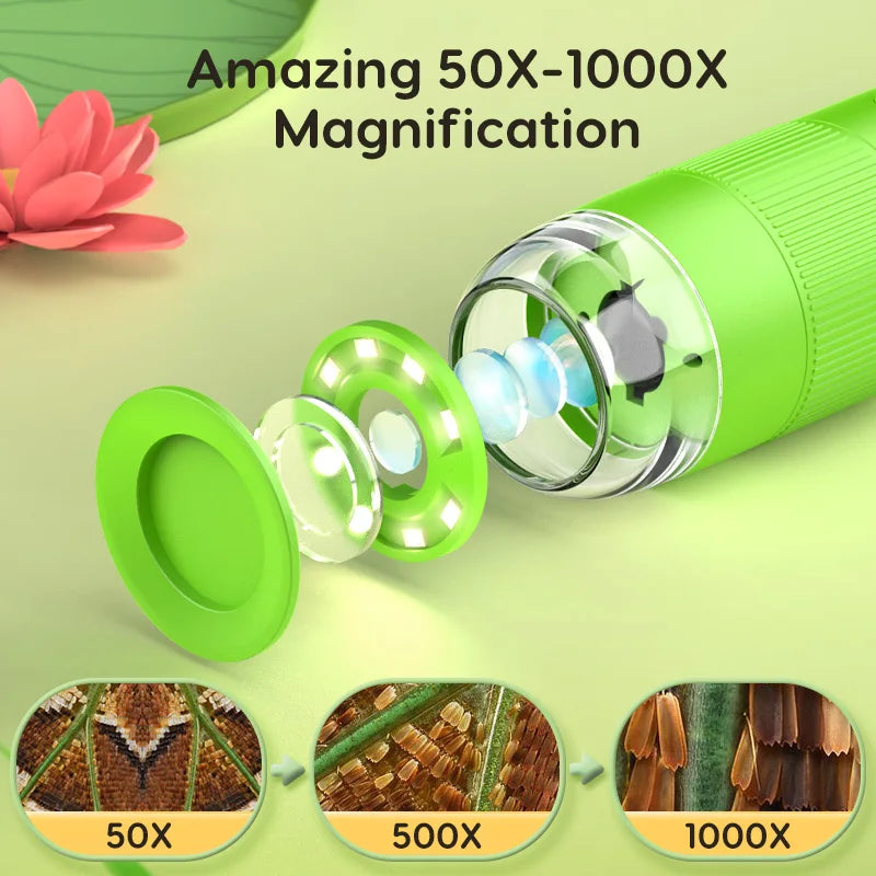 Handheld Digitale Microscoop voor Kinderen - 1000x Vergroting, 2" IPS Scherm, Muntverzamelaars Tool
