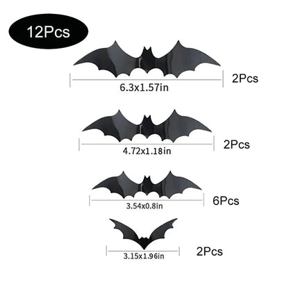 3D Zwarte Vleermuis Muurstickers - PVC Halloween Decoratie