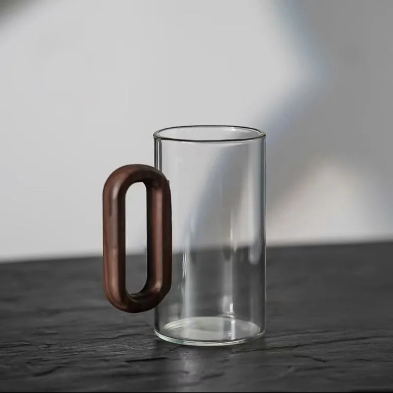 TimberCharm – Rustieke Glazen Mok met Houten Handvat voor Stijlvolle Drankmomenten