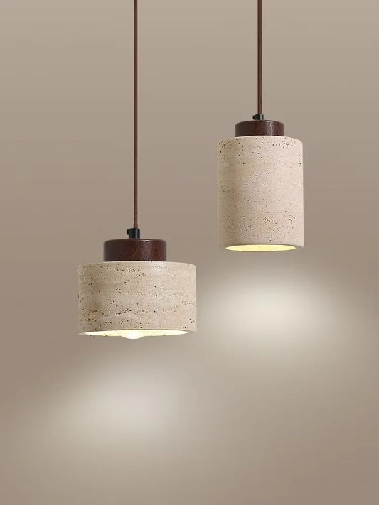 Natuurlijk Gele Travertijn Hanglamp | Wabi-Sabi Stenen Plafondlamp