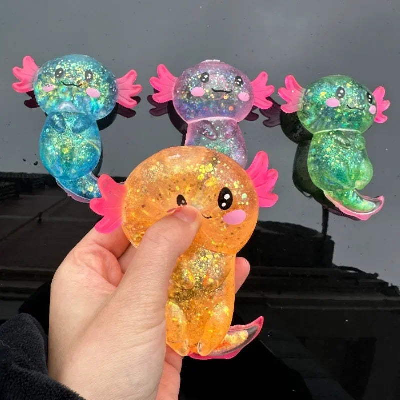 Glitter Axolotl Squishy 4-Pack - Rekbaar Anti-Stress Speelgoed