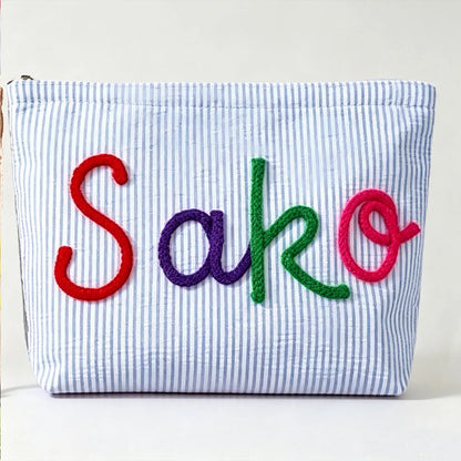 Gepersonaliseerde Seersucker Make-Up Tas - Met Naam