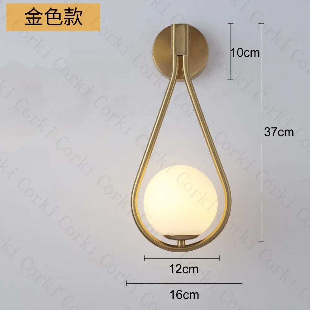 Nordic Creatieve Luxe Glazen Bal LED Wandlamp Woonkamer Metaal Modern Minimalistisch Bedlampje Slaapkamer Verlichting