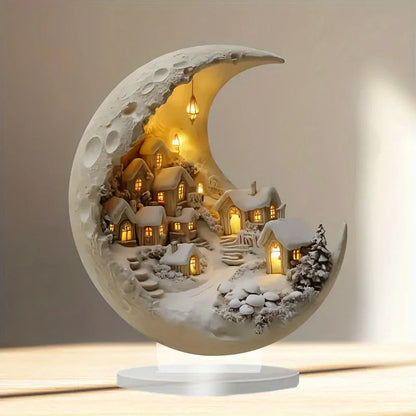 2D Acryl Halve Maan Kerstdorp Plaquette