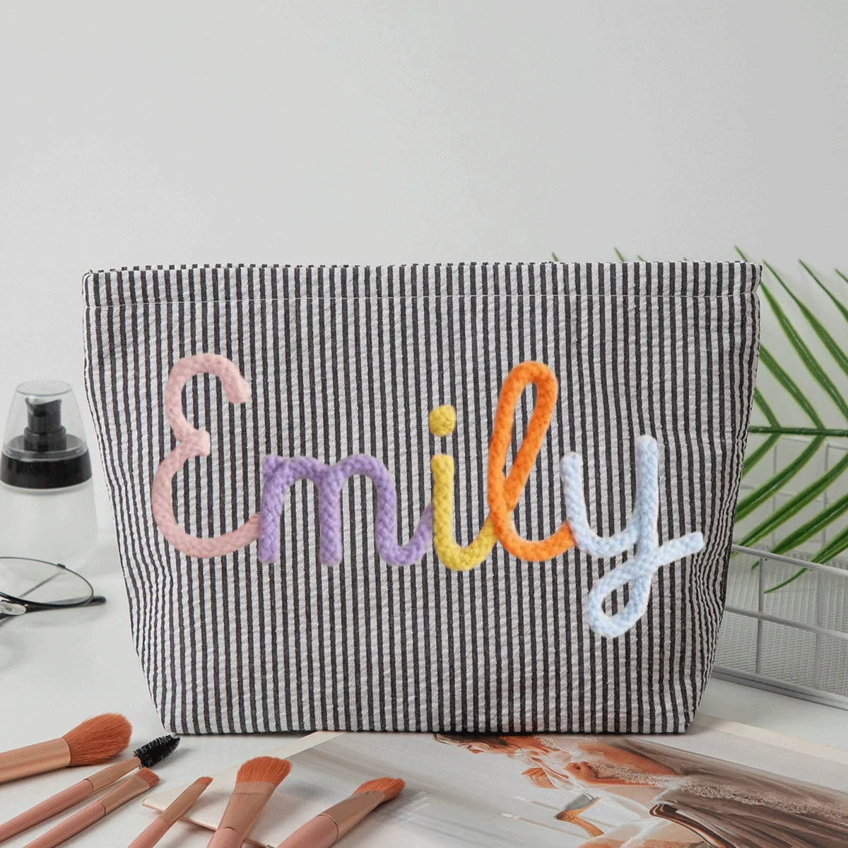 Gepersonaliseerde Seersucker Make-Up Tas - Met Naam