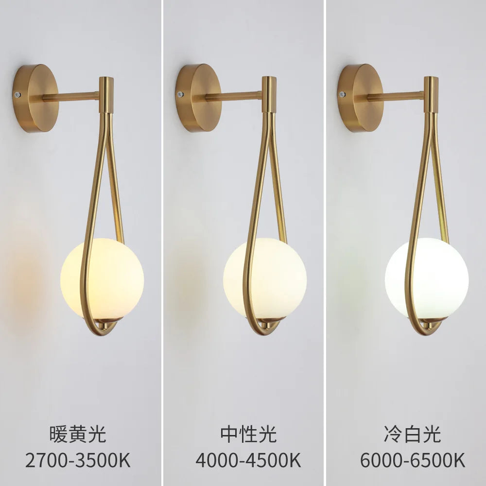 Nordic Creatieve Luxe Glazen Bal LED Wandlamp Woonkamer Metaal Modern Minimalistisch Bedlampje Slaapkamer Verlichting
