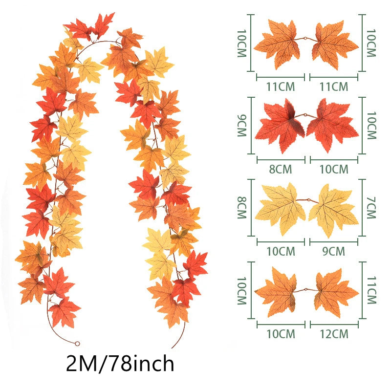 Grote 200cm Herfst Esdoorn Blad Guirlande - Zijden Bladeren Krans