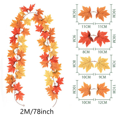 Grote 200cm Herfst Esdoorn Blad Guirlande - Zijden Bladeren Krans