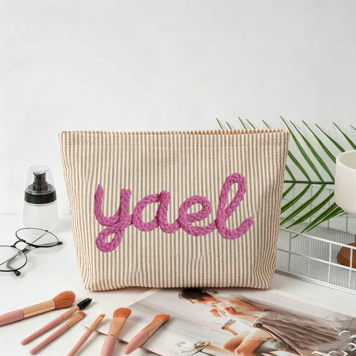 Gepersonaliseerde Seersucker Make-Up Tas - Met Naam