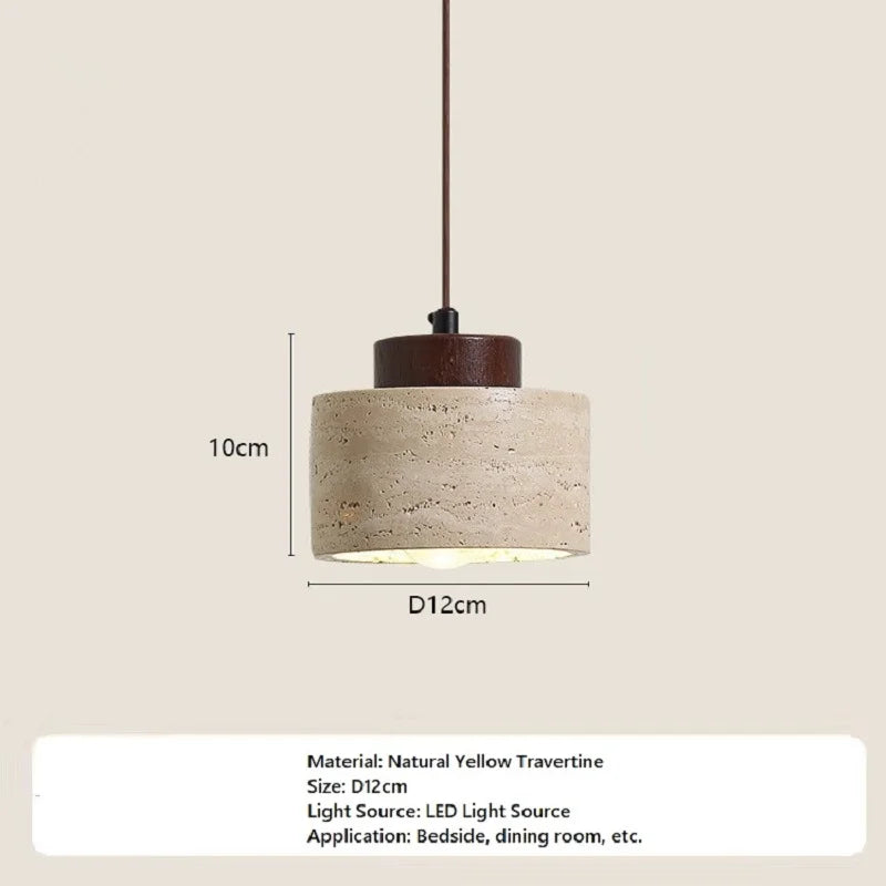 Natuurlijk Gele Travertijn Hanglamp | Wabi-Sabi Stenen Plafondlamp