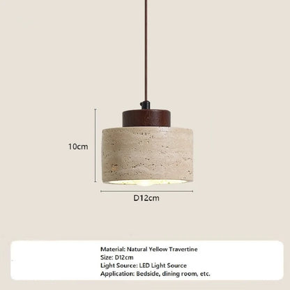 Natuurlijk Gele Travertijn Hanglamp | Wabi-Sabi Stenen Plafondlamp