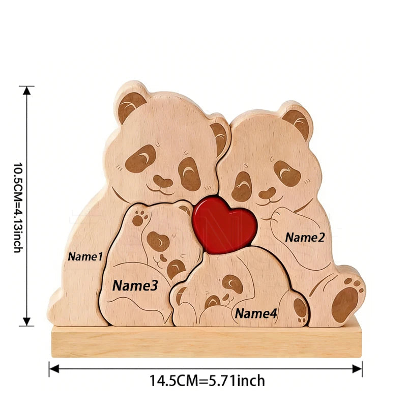 Gepersonaliseerde Houten Panda Familie Puzzel