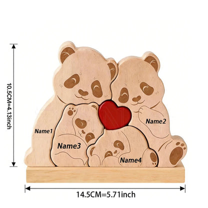 Gepersonaliseerde Houten Panda Familie Puzzel