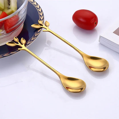 8-Delige Bloem RVS Koffielepel Set - Elegante Dessertlepels