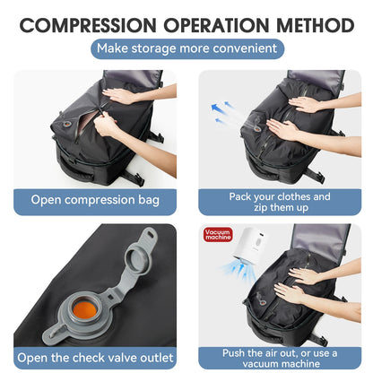 Vacuüm Compressie Rugzak - Uitbreidbare 15,6" Laptop Reistas