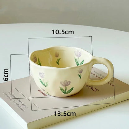 Koreaanse Handgemaakte Keramische Mok - Onregelmatige Bloemen Beker