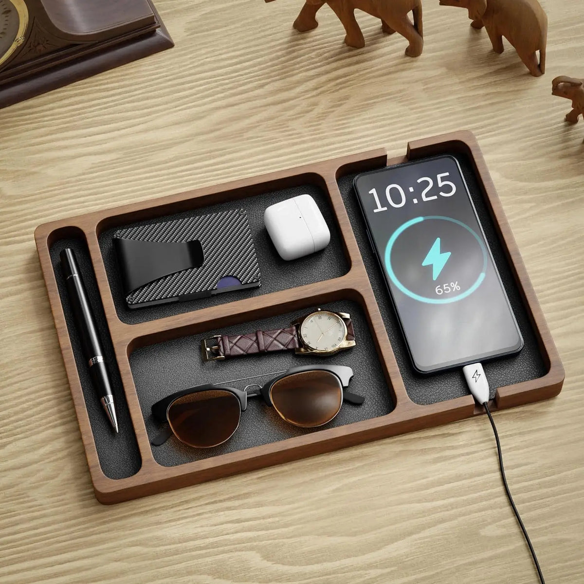 Houten Bureau Organizer Tray - Massief Houten Valet Organizer