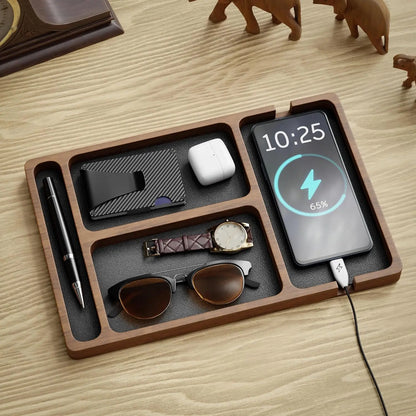 Houten Bureau Organizer Tray - Massief Houten Valet Organizer