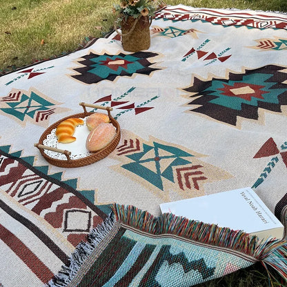 Boho Zuidwestelijke Geweven Plaid met Kwastjes