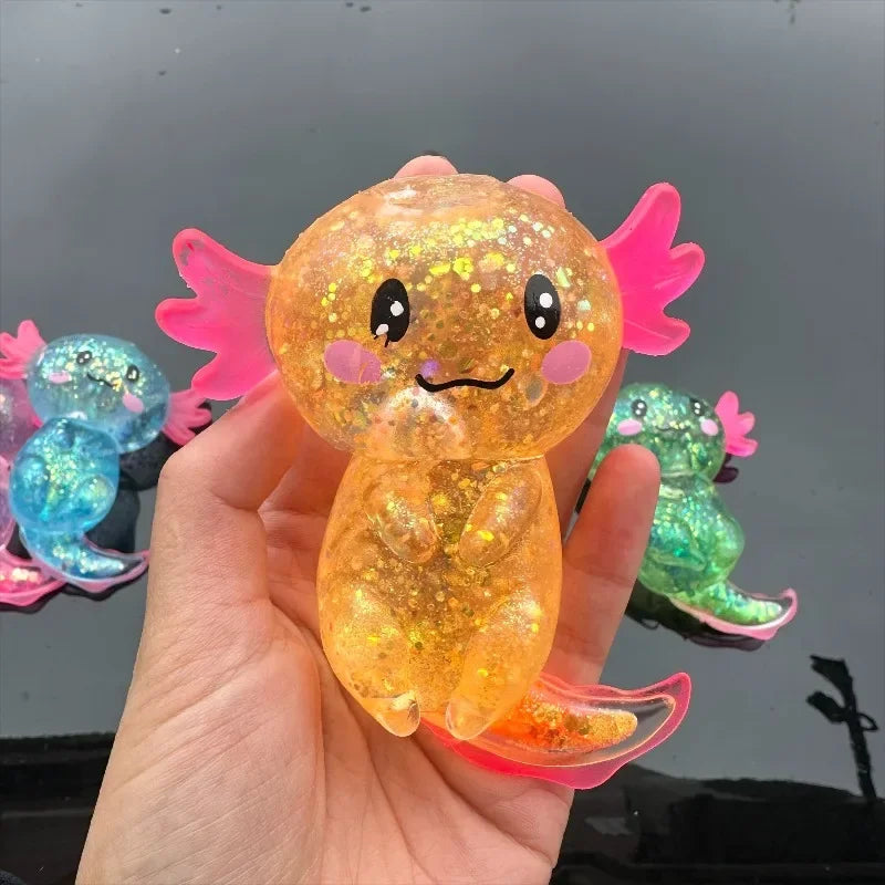 Glitter Axolotl Squishy 4-Pack - Rekbaar Anti-Stress Speelgoed