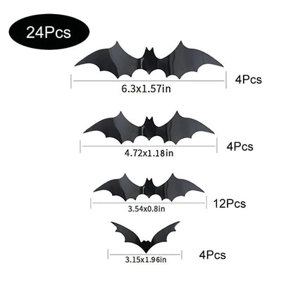 3D Zwarte Vleermuis Muurstickers - PVC Halloween Decoratie