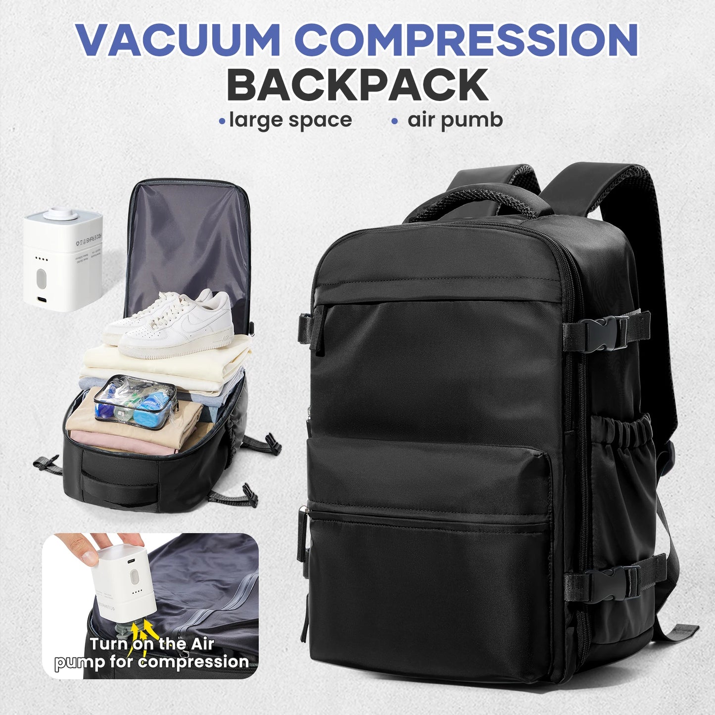 Vacuüm Compressie Rugzak - Uitbreidbare 15,6" Laptop Reistas