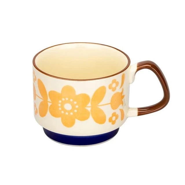 300ml Japanse Keramische Mok met Bloemenprint - Retro Koffiebeker