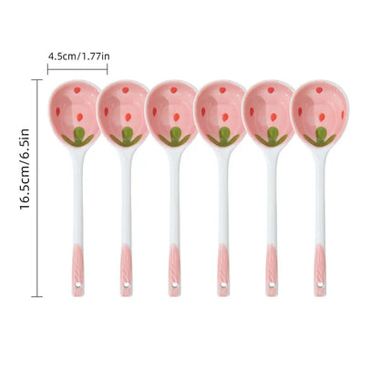 Kawaii Aardbei Keramische Lepel met Lang Handvat - Handgeschilderde Lepel