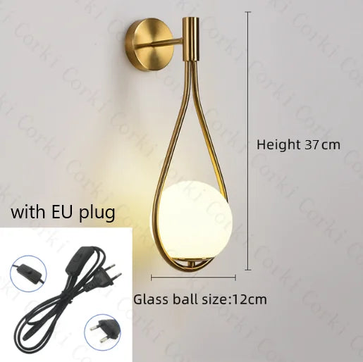 Nordic Creatieve Luxe Glazen Bal LED Wandlamp Woonkamer Metaal Modern Minimalistisch Bedlampje Slaapkamer Verlichting