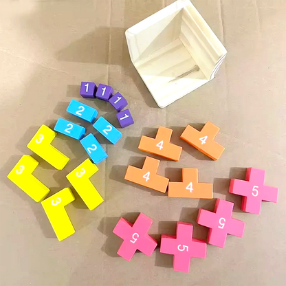By Levin wooden 3D cube puzzle with colorful numbered geometric blocks and a wooden storage frame for STEM learning