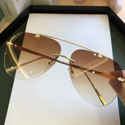 2025 Vintage Rimless Aviator Zonnebril Voor Mannen Vrouwen Gradient Shades Zwart Bruin