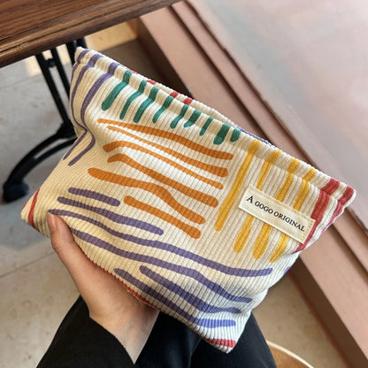 Grote Corduroy Cosmetica Tas - Gestreepte Make-up Travel Pouch