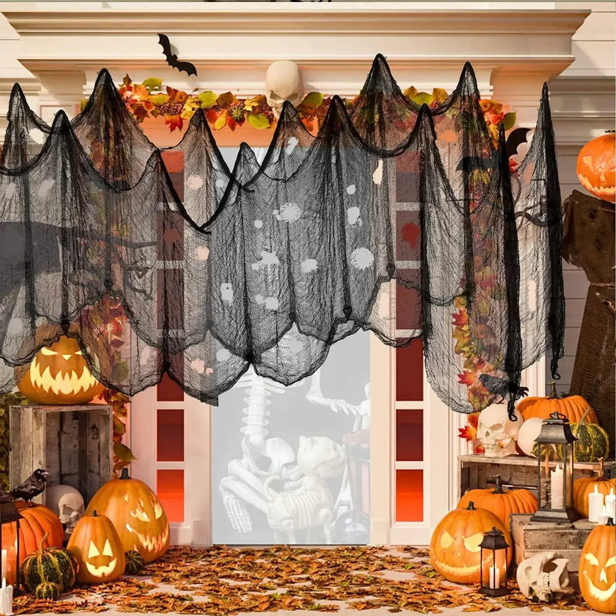 Halloween Griezelig Gaasdoek - Zwarte Decoratie Mesh Stof