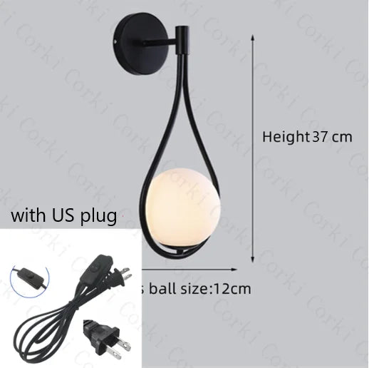 Nordic Creatieve Luxe Glazen Bal LED Wandlamp Woonkamer Metaal Modern Minimalistisch Bedlampje Slaapkamer Verlichting