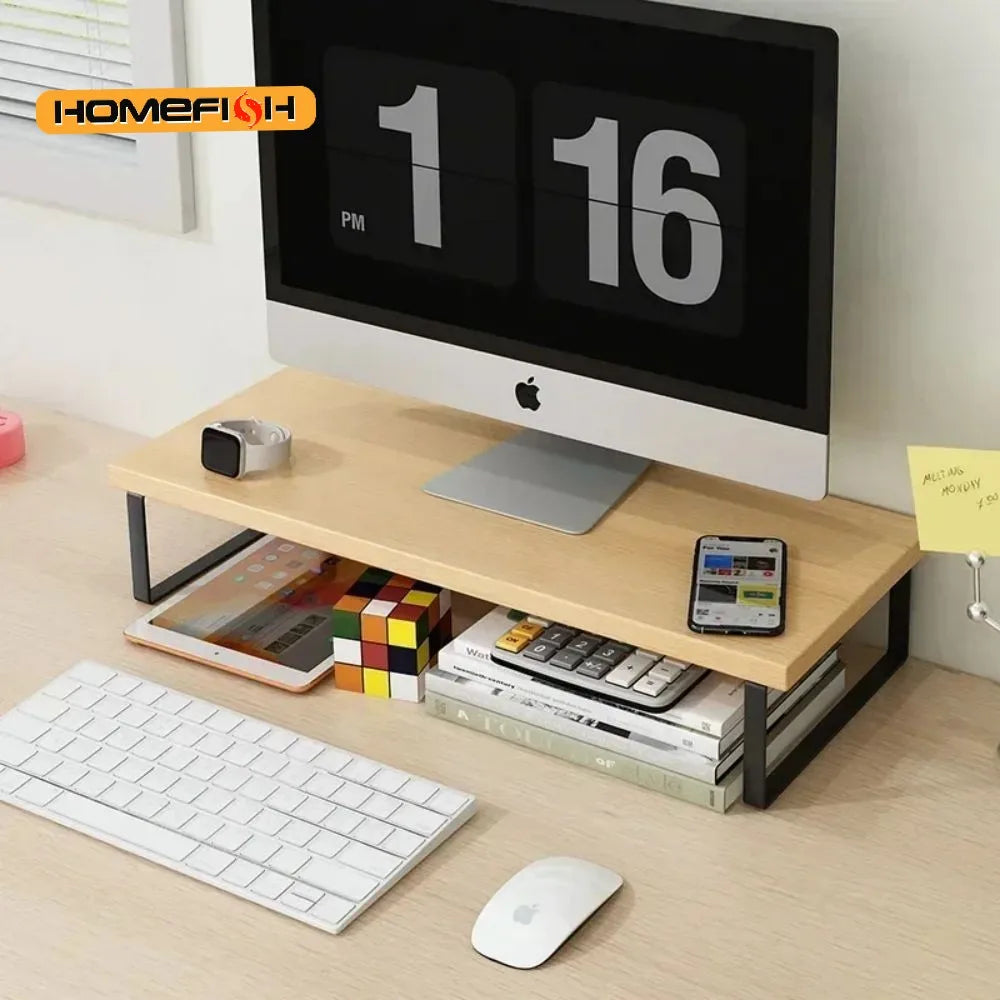Houten & Stalen Monitor Verhoger - Bureau Organizer Plank