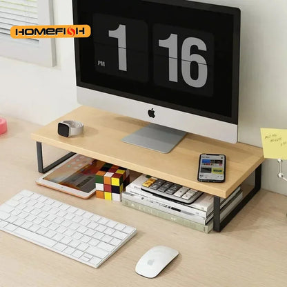 Houten & Stalen Monitor Verhoger - Bureau Organizer Plank