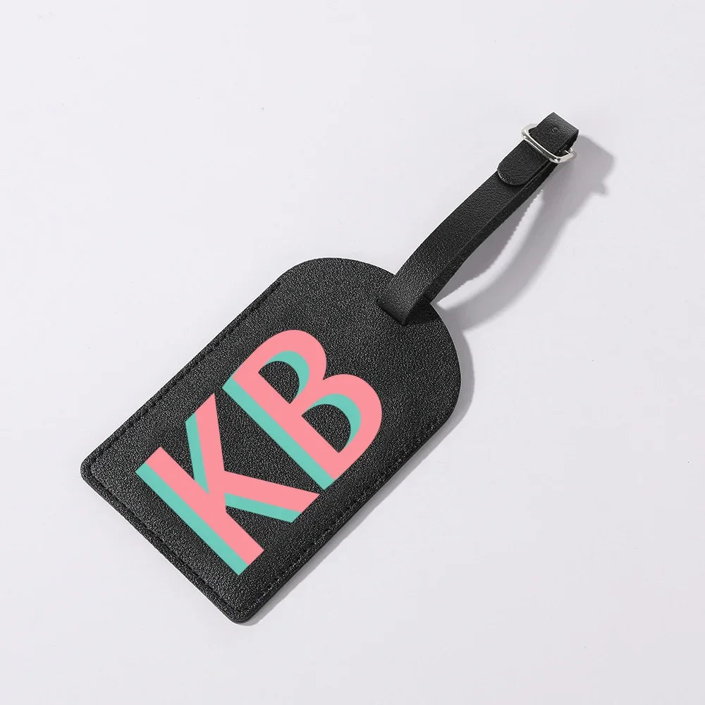 Gepersonaliseerd PU-Lederen Kofferlabel met Monogram – Luxe Bagagelabel op Maat