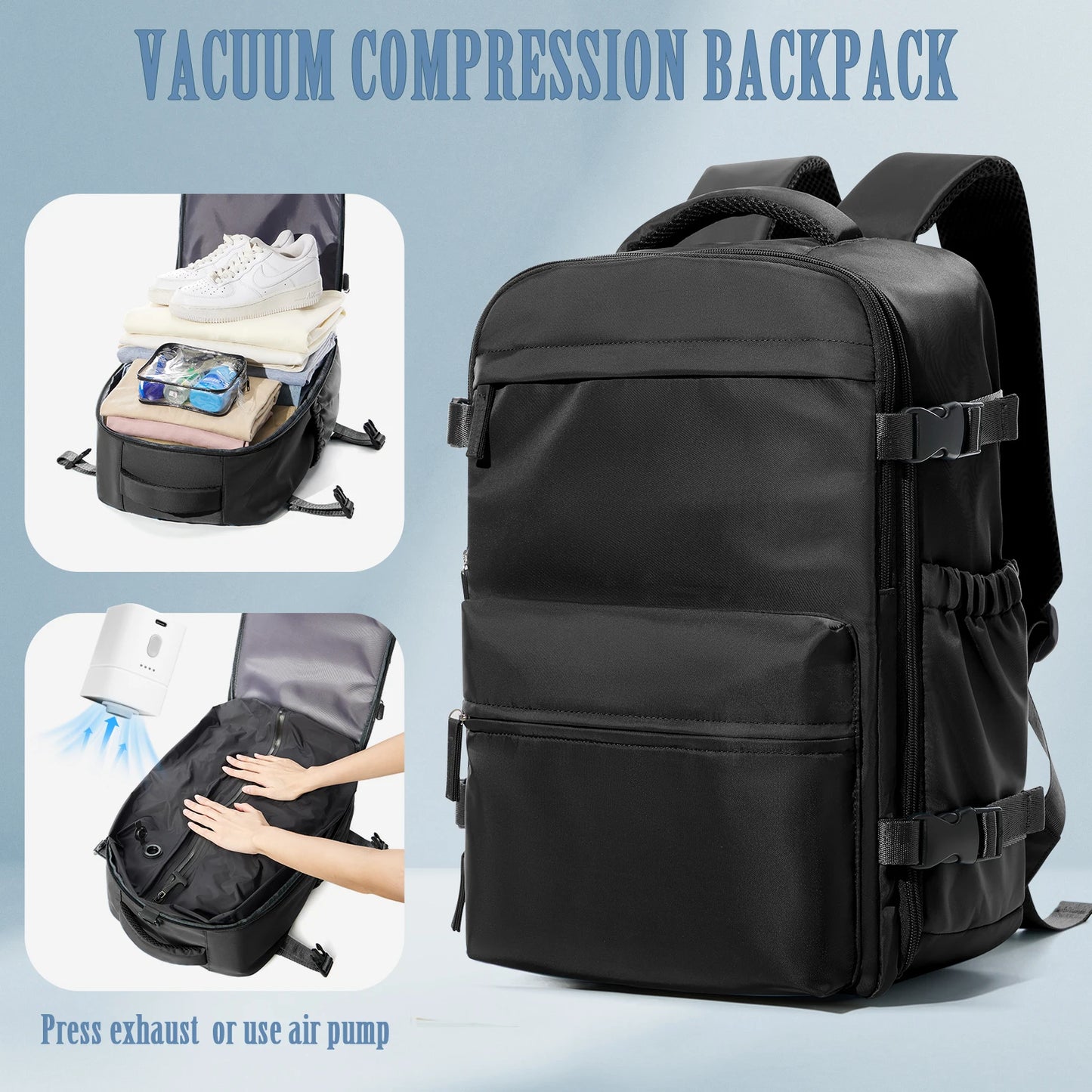 Vacuüm Compressie Rugzak - Uitbreidbare 15,6" Laptop Reistas
