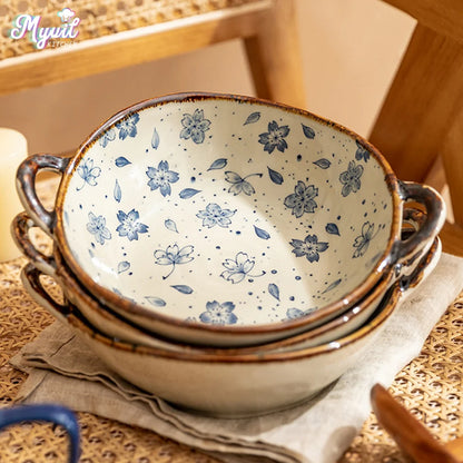 7,5 Inch Japanse Keramische Kom - Bloemen Soep- & Noedelkom