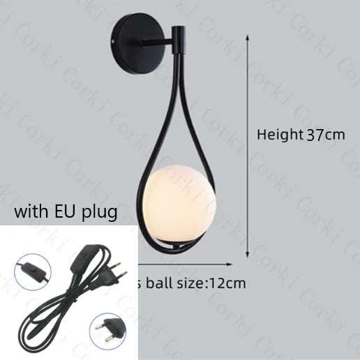 Nordic Creatieve Luxe Glazen Bal LED Wandlamp Woonkamer Metaal Modern Minimalistisch Bedlampje Slaapkamer Verlichting