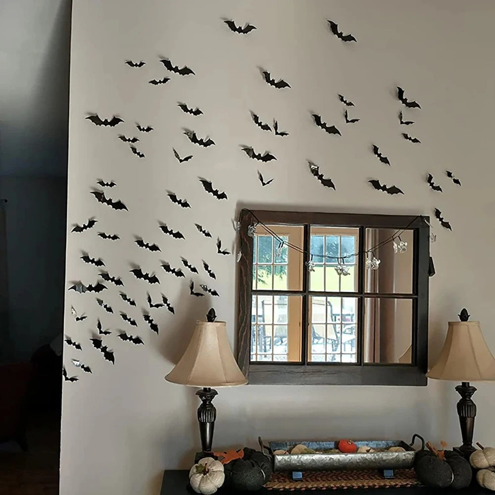 3D Zwarte Vleermuis Muurstickers - PVC Halloween Decoratie