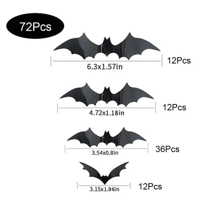 3D Zwarte Vleermuis Muurstickers - PVC Halloween Decoratie