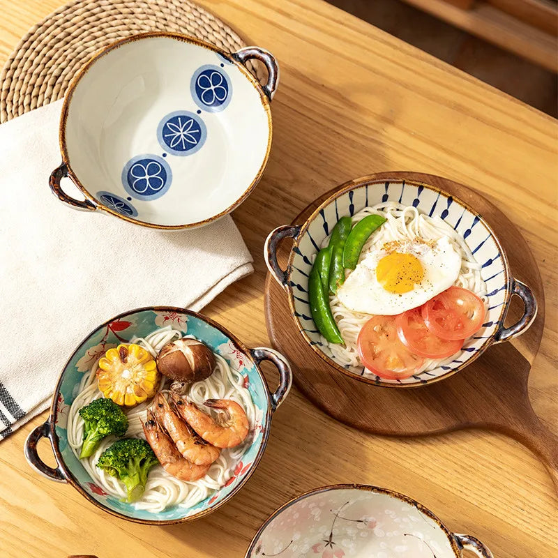 7,5 Inch Japanse Keramische Kom - Bloemen Soep- & Noedelkom
