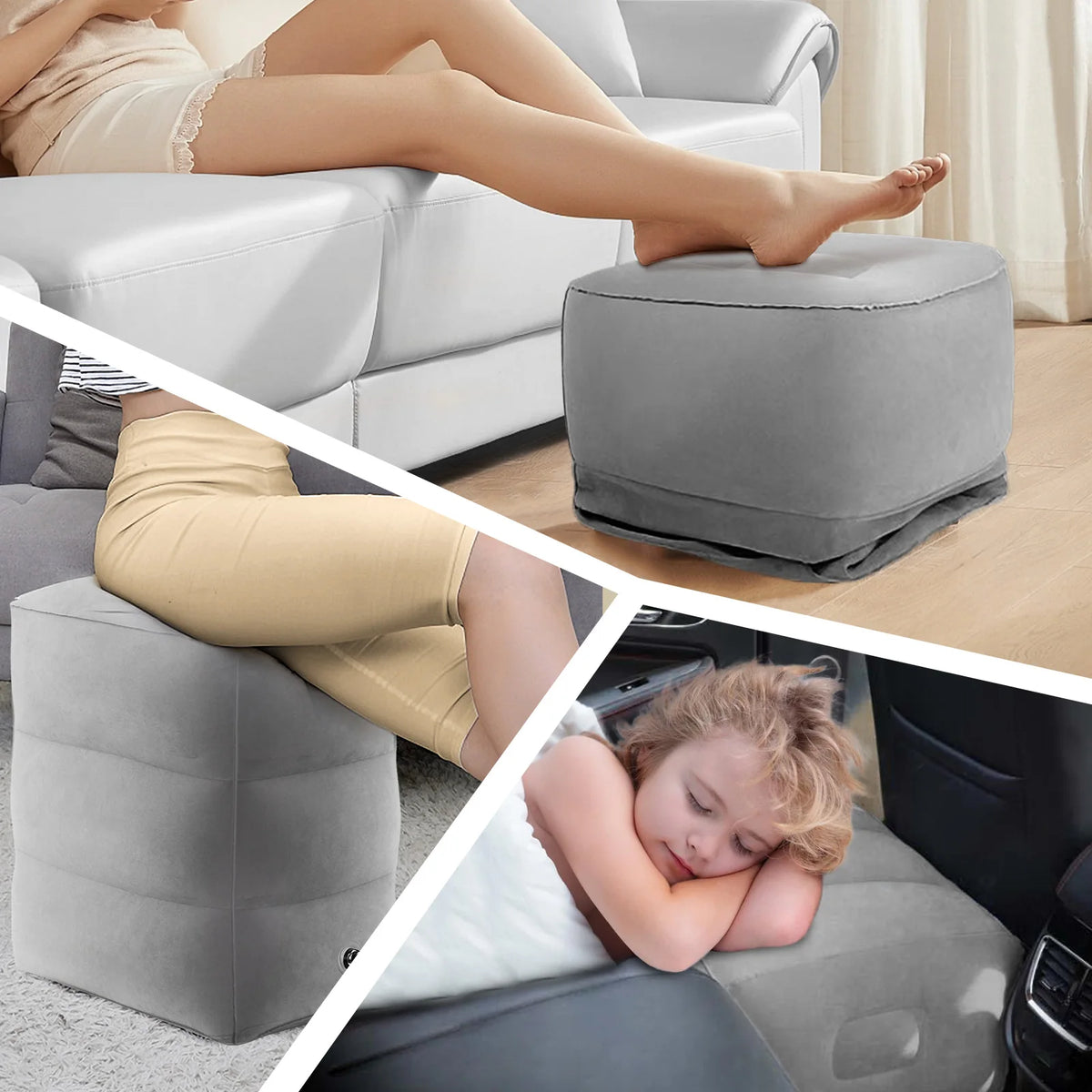 Vliegtuig Voetsteun Reis Voetsteun Kussen Opblaasbare Reis Voetsteun voor Vliegtuigen Verstelbare Hoogte 3-Laags Ergonomisch Vouwbaar