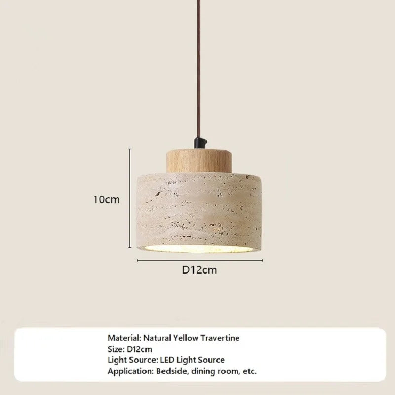 Natuurlijk Gele Travertijn Hanglamp | Wabi-Sabi Stenen Plafondlamp