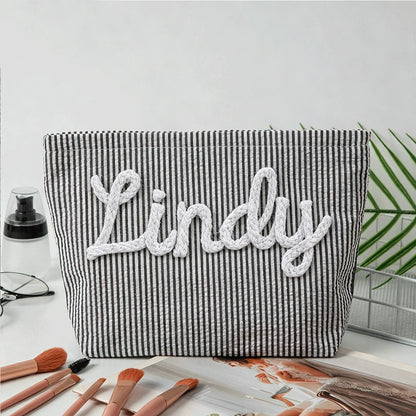 Gepersonaliseerde Seersucker Make-Up Tas - Met Naam