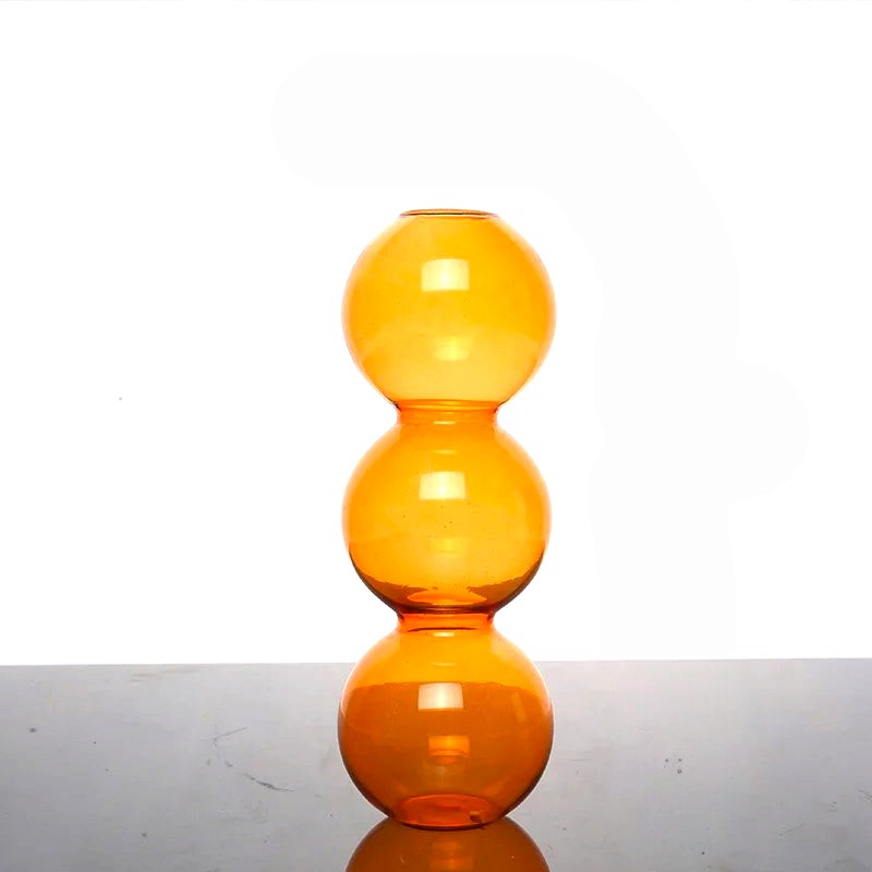 By Levin orange Nordic bubble glass flower vase with a stacked sphere design for modern minimalist home decor.