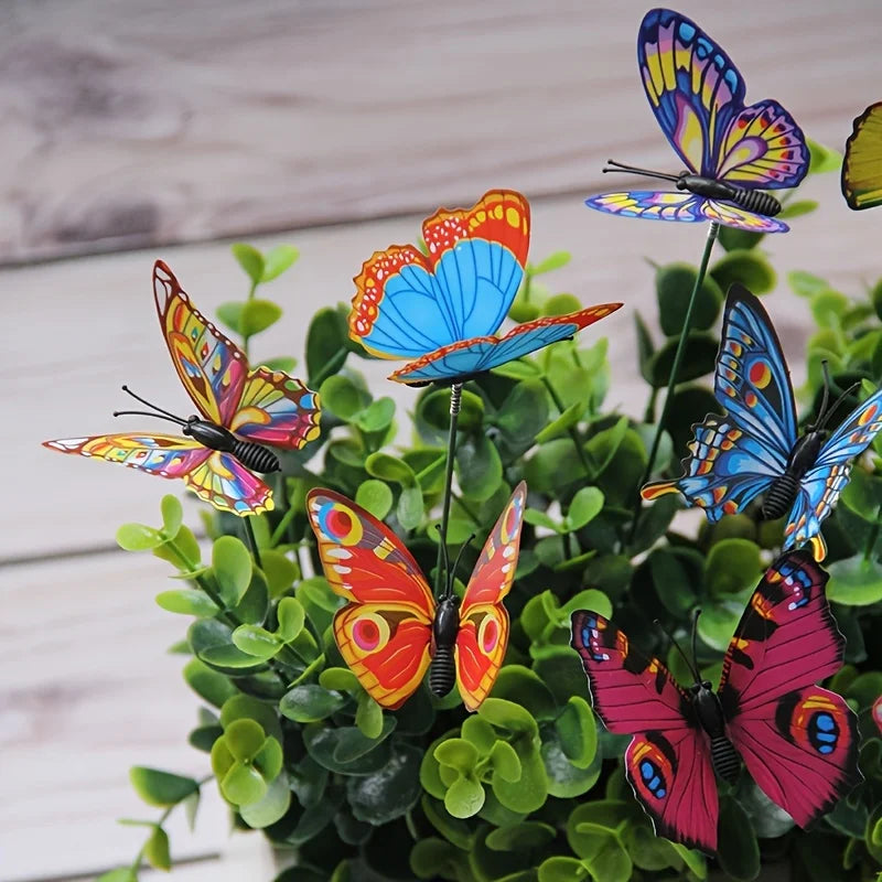 10-Delige 3D Kleurrijke Vlinders op Stok - Tuin & Terras Decoratie