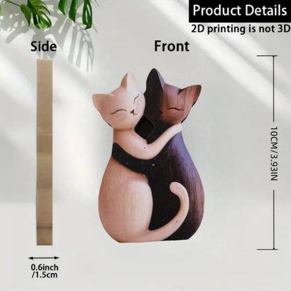 Handgemaakt 2D Houten Dierenbeeldje - Kat & Konijn Bureau Decoratie